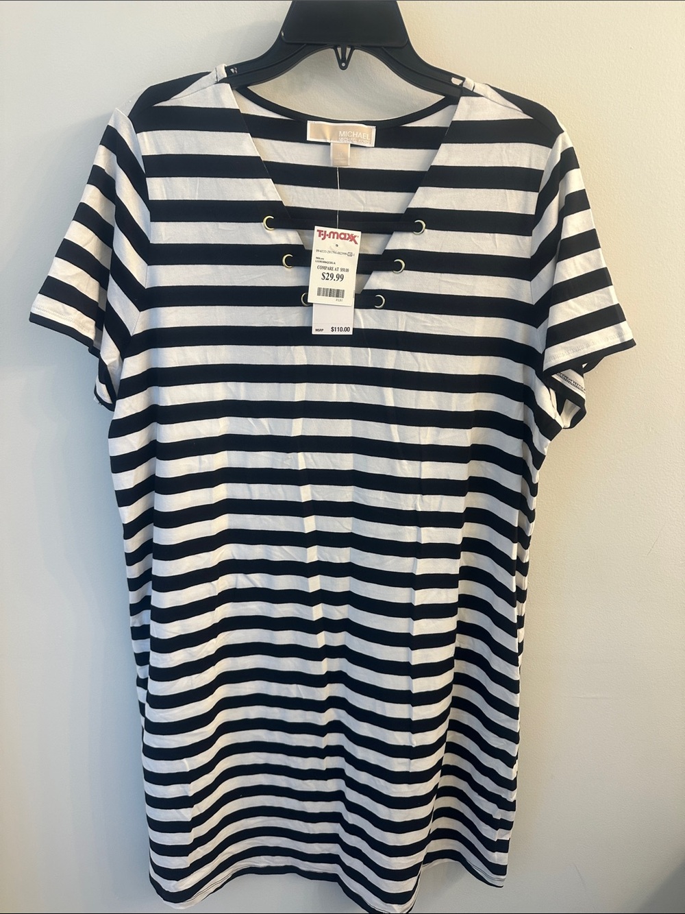 MICHAEL Michael Kors Black and White Striped Lace-Up Shift Dress NWT SZ 1X